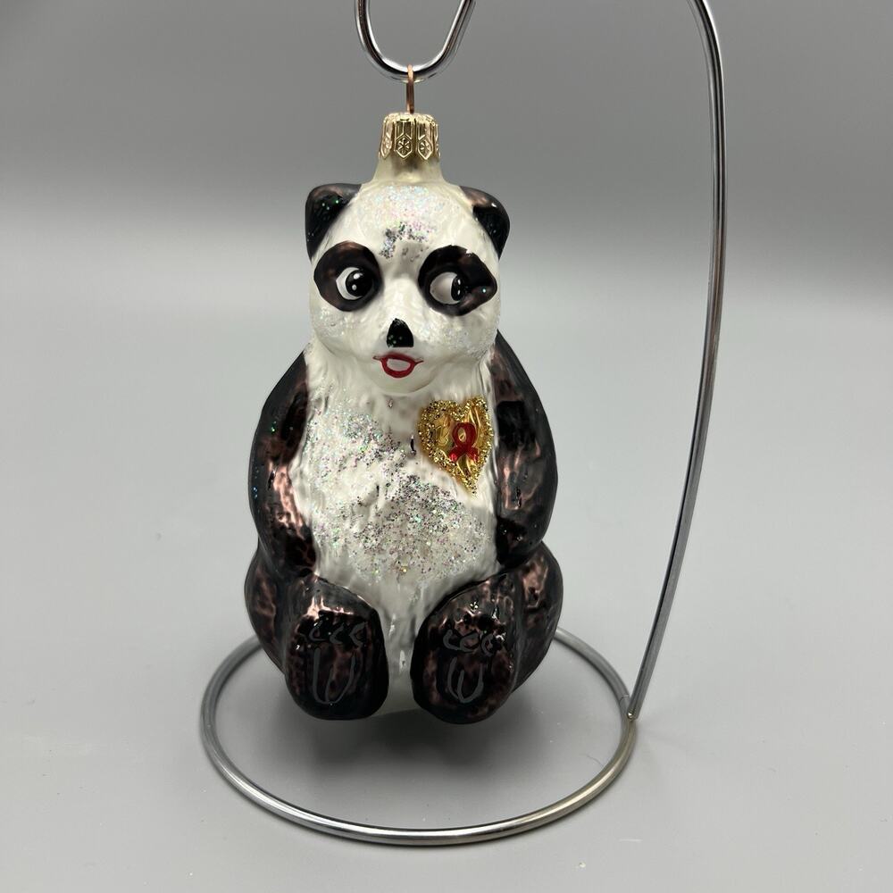 VTG Christopher‎ Radko Winter Bears Heart Panda Xmas Ornament 96 AIDS Awareness